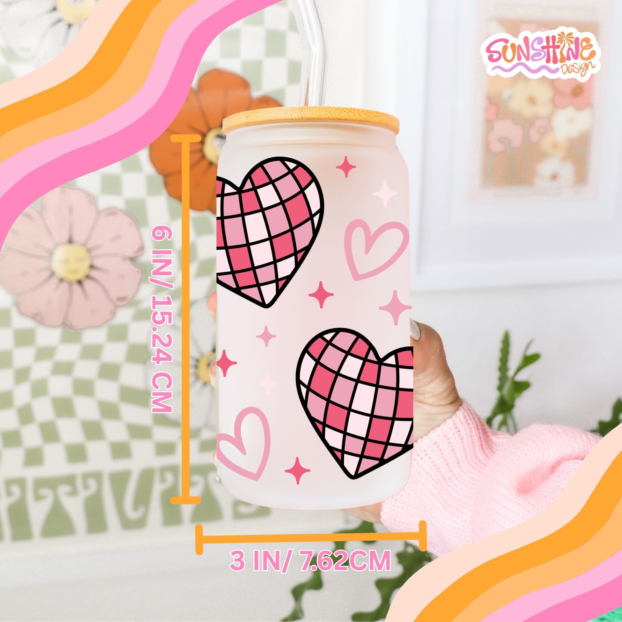 Disco Hearts Glass Cup  4