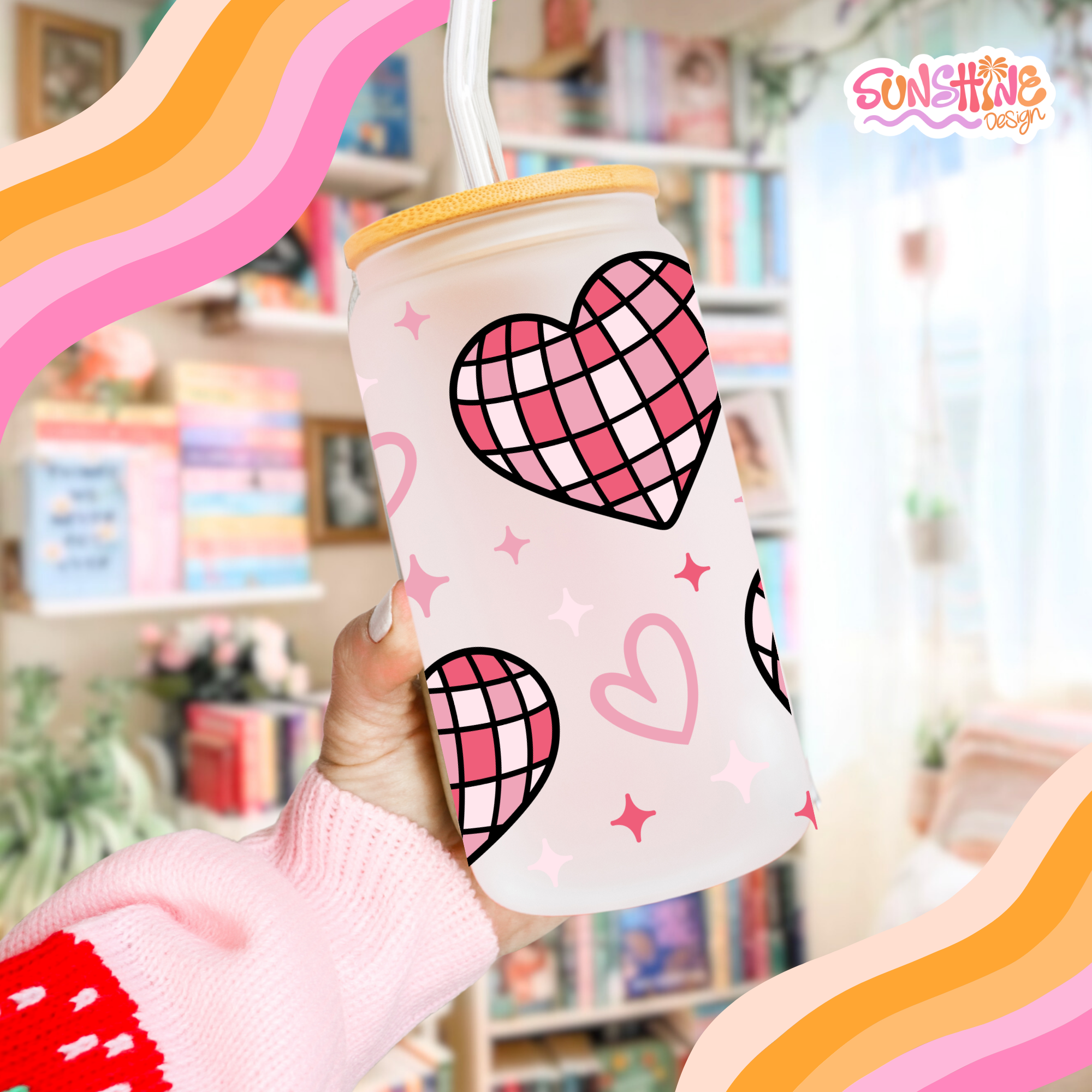 Disco Hearts Glass Cup  2
