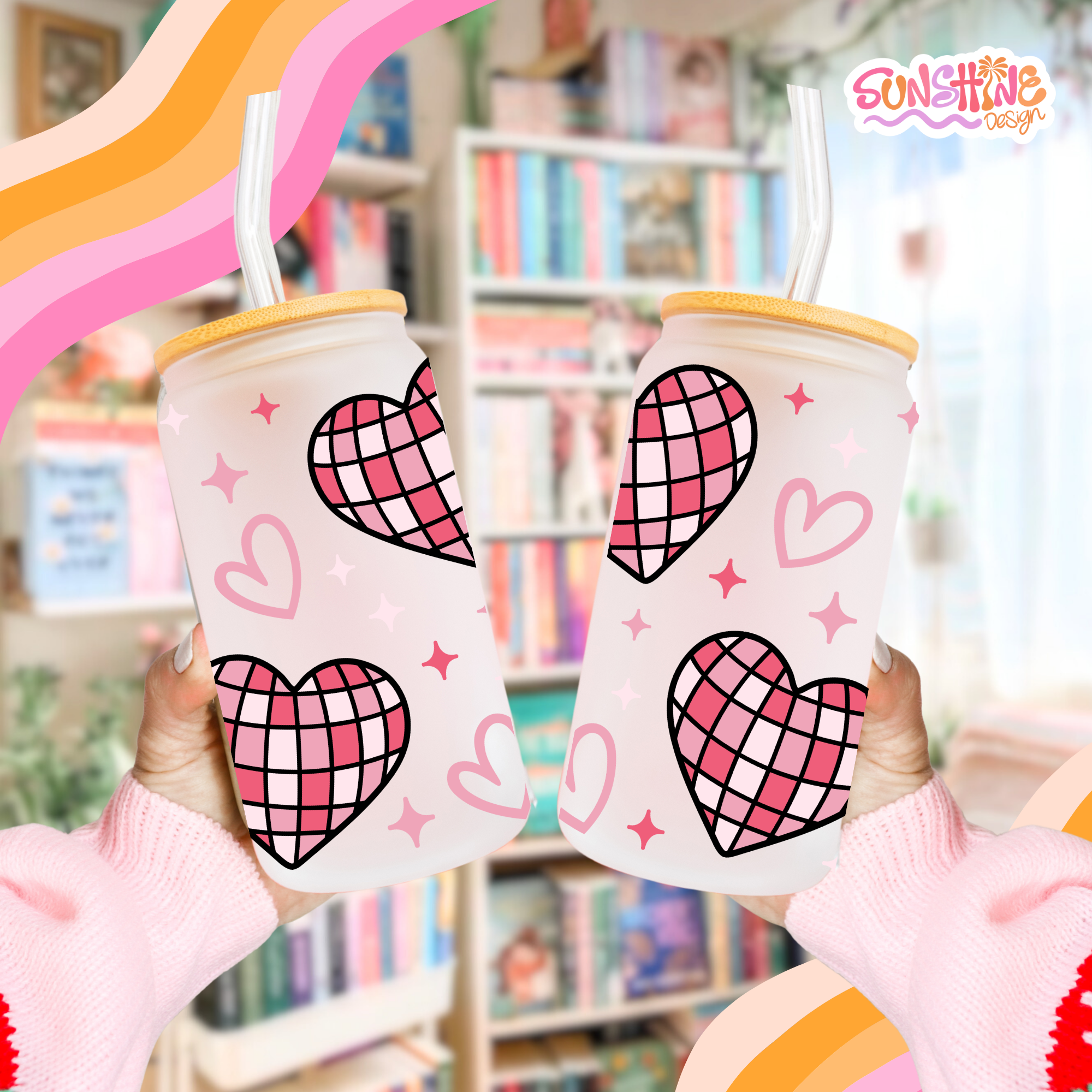 Disco Hearts Glass Cup  3