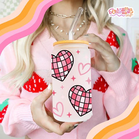 Disco Hearts Glass Cup 