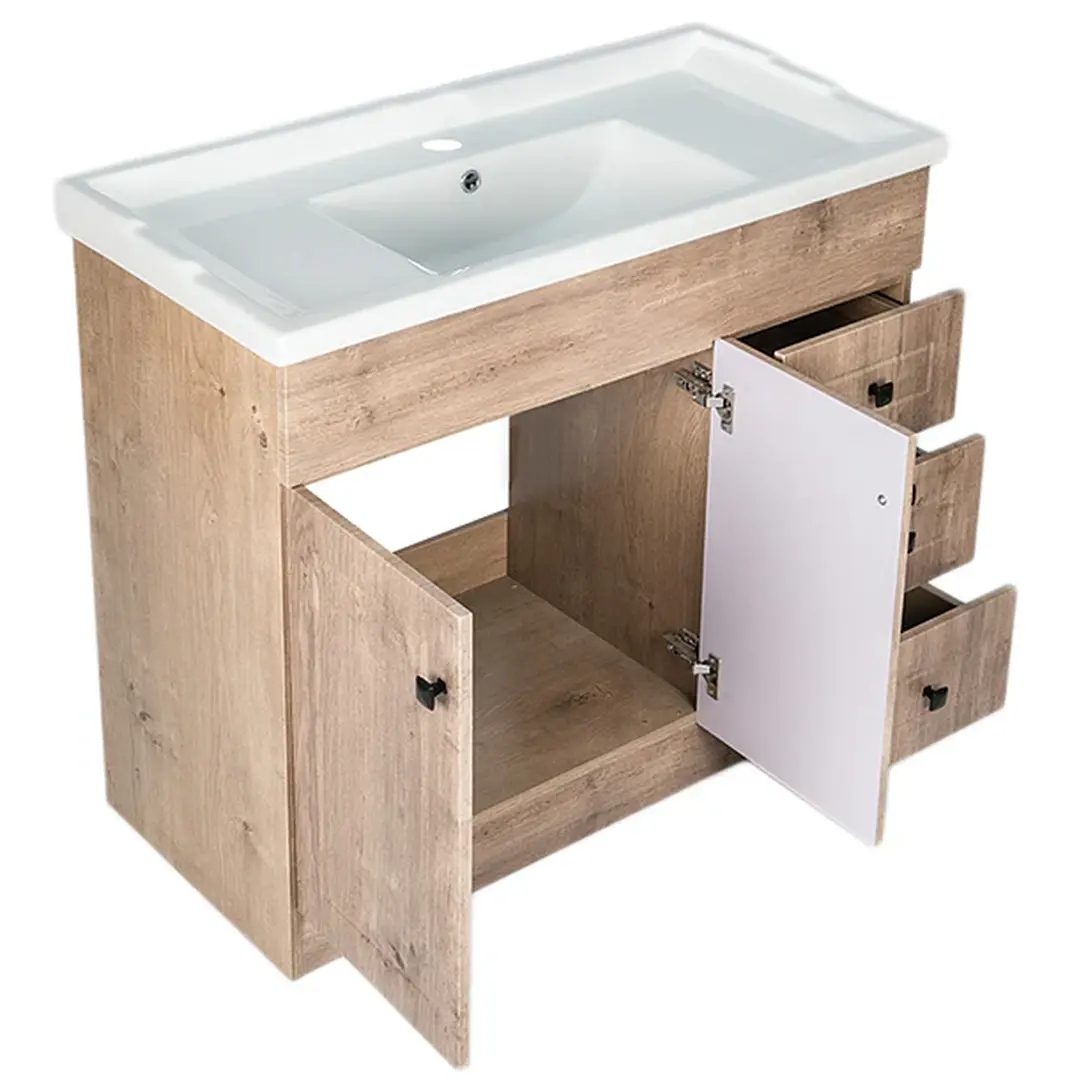 Mueble Vanitorio + Cubierta de Loza Relieve Super Muebles SM100PHWF (100x47x80cm) 5