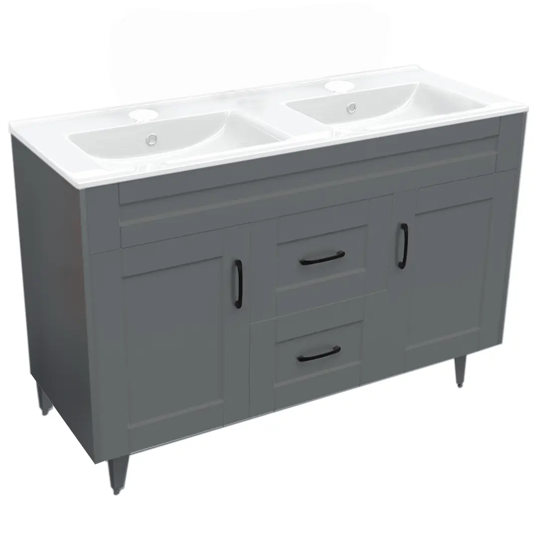 Mueble Vanitorio + Cubierta de Loza Plana Málaga SMD120SK Gris P (120x47x80cm) 2