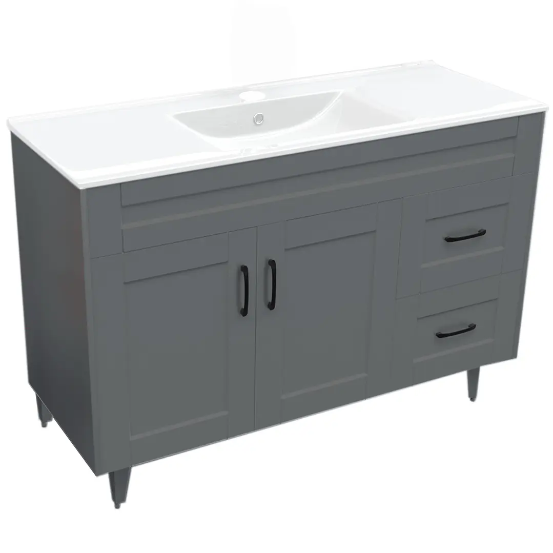 Mueble Vanitorio + Cubierta de Loza Plana Málaga SM120SK Gris P (120x47x80cm) 2