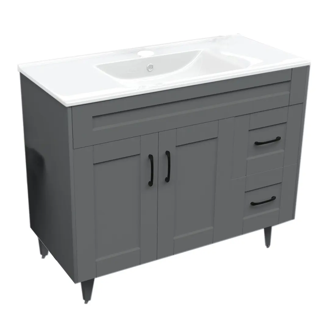 Mueble Vanitorio + Cubierta de Loza Plana Málaga SM100SK Gris P (100x47x80cm) 2