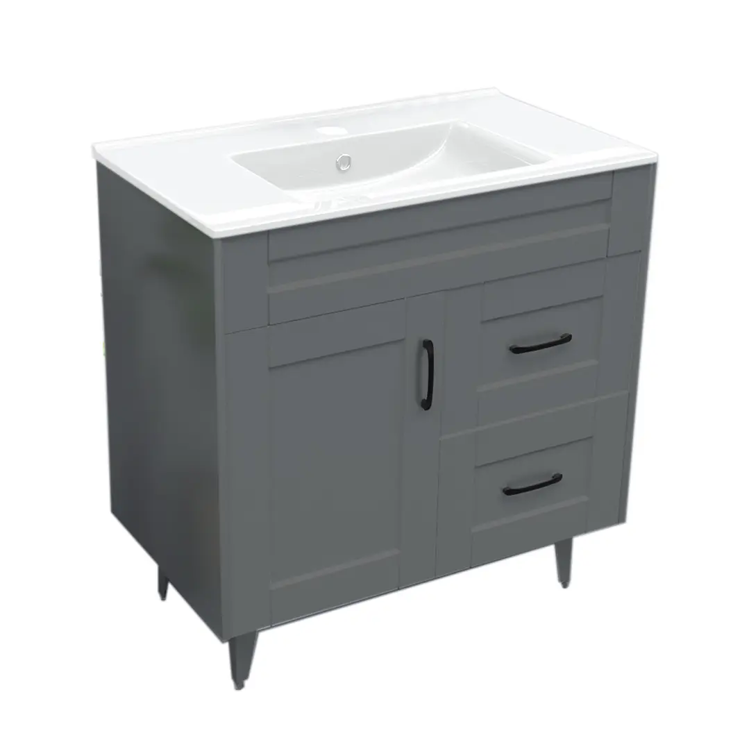 Mueble Vanitorio + Cubierta de Loza Plana Málaga SM80SK Gris P (80x47x80cm) 2