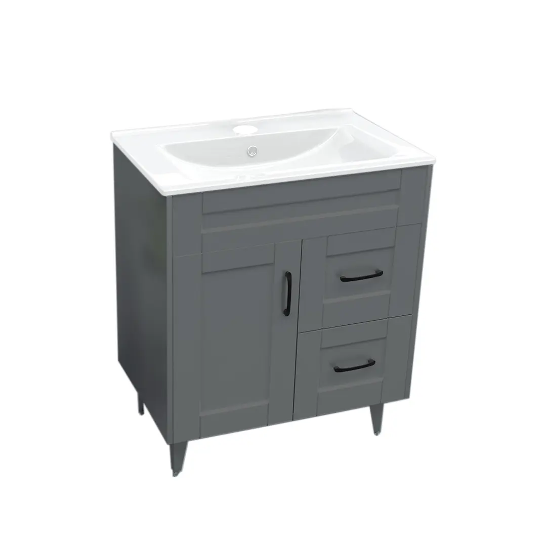 Mueble Vanitorio + Cubierta de Loza Plana Málaga SM70SK Gris P (70x47x80cm) 2