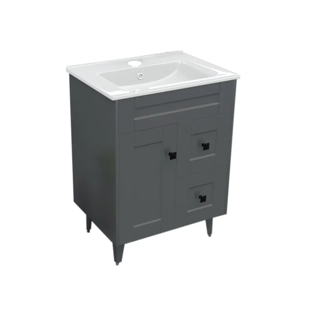 Mueble Vanitorio + Cubierta de Loza Plana Málaga SMN60SK Gris P (60x47x80cm) 2