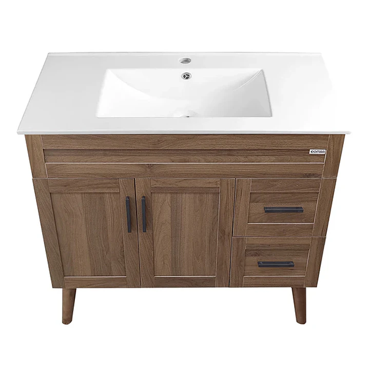 Mueble Vanitorio + Cubierta de Loza Nogal SM10047 P (100x47x80cm) 2