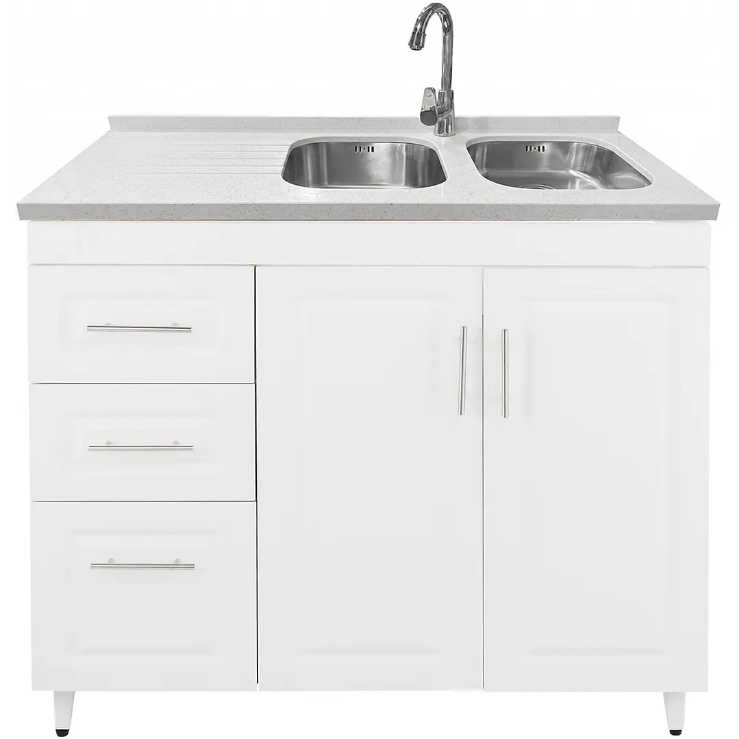 Mueble Lavaplatos Doble Blanco Izquierdo con Cubierta de Cuarzo 120x52x90 cm 2