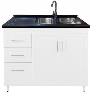 Mueble Lavaplatos Doble Blanco Izquierdo con Cubierta de Cuarzo 120x52x90 cm