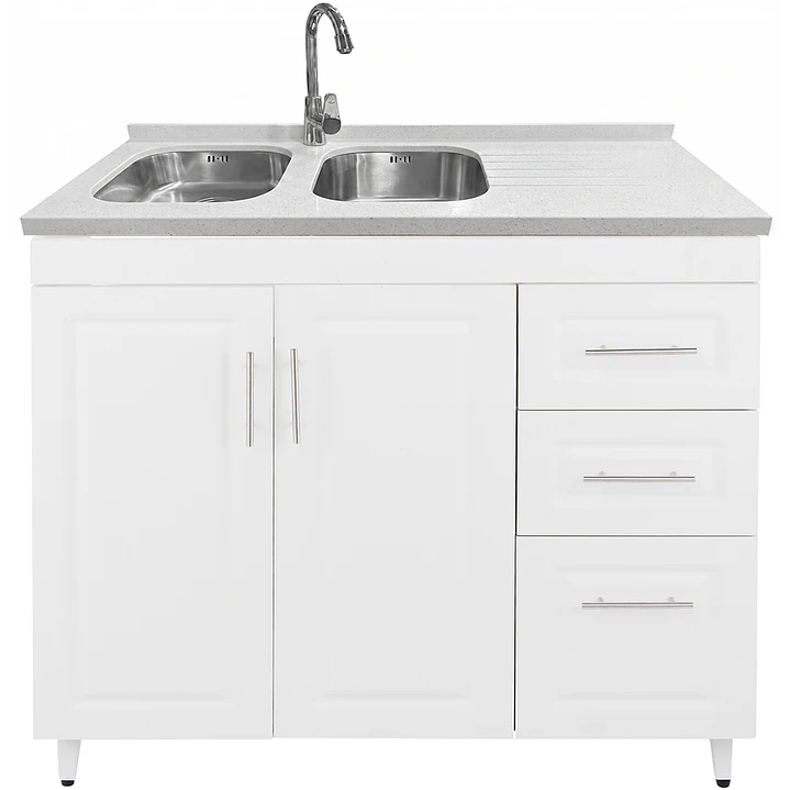 Mueble Lavaplatos Doble Blanco Derecho con Cubierta de Cuarzo 120x52x90 cm 2
