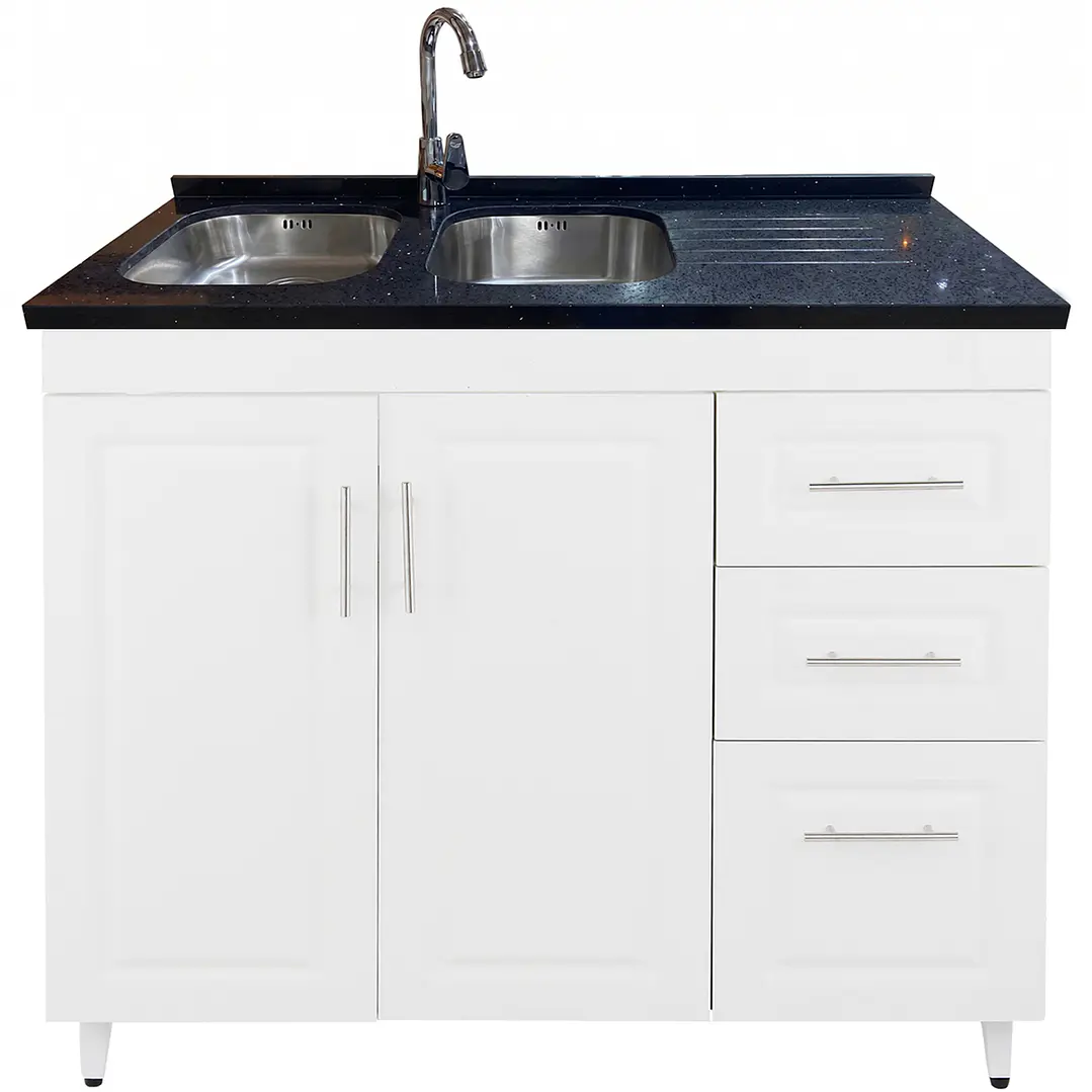 Mueble Lavaplatos Doble Blanco Derecho con Cubierta de Cuarzo 120x52x90 cm 1