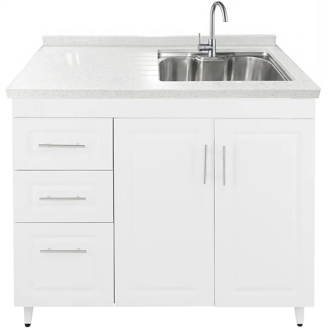 Mueble Lavaplatos Riñón Blanco Izquierdo con Cubierta de Cuarzo 120x52x90 cm 2
