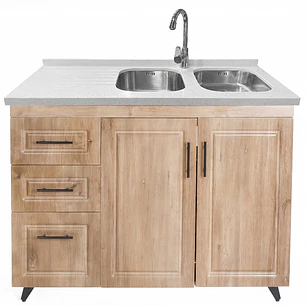 Mueble Lavaplatos Doble Nogal Izquierdo con Cubierta de Cuarzo 120x52x90 cm