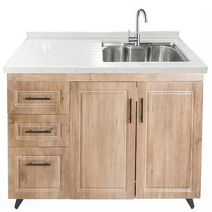 Mueble Lavaplatos Riñón Nogal Izquierdo con Cubierta de Cuarzo 120x52x90 cm