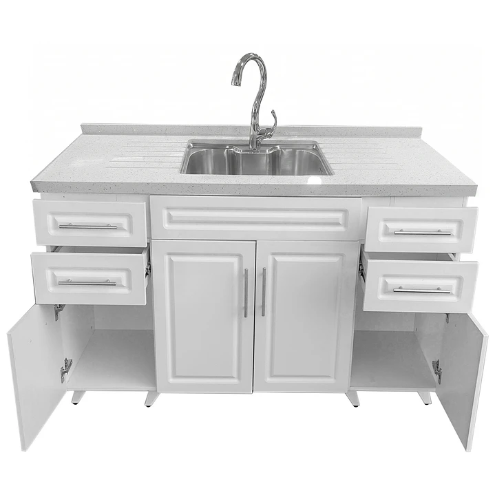 Mueble Lavaplatos Riñón Blanco con Cubierta de Cuarzo Lavaplatos 150x52x90 cm 4