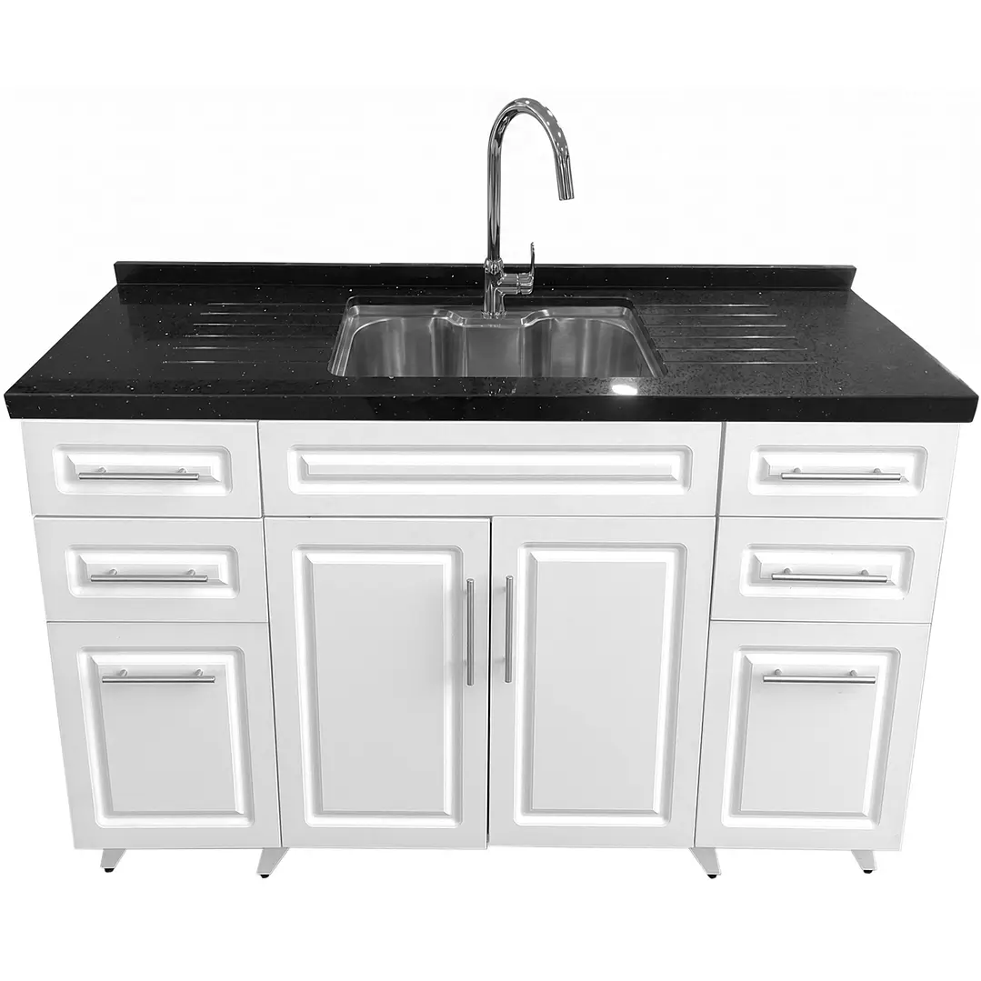 Mueble Lavaplatos Riñón Blanco con Cubierta de Cuarzo Lavaplatos 150x52x90 cm 1