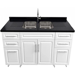 Mueble Lavaplatos Doble Blanco con Cubierta de Cuarzo Lavaplatos 150x52x90 cm
