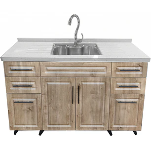 Mueble Lavaplatos Riñón Nogal con Cubierta de Cuarzo Lavaplatos 150x52x90 cm