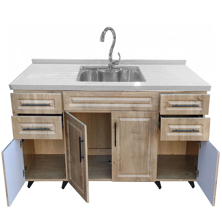 Mueble Lavaplatos Riñón Nogal con Cubierta de Cuarzo Lavaplatos 150x52x90 cm 3