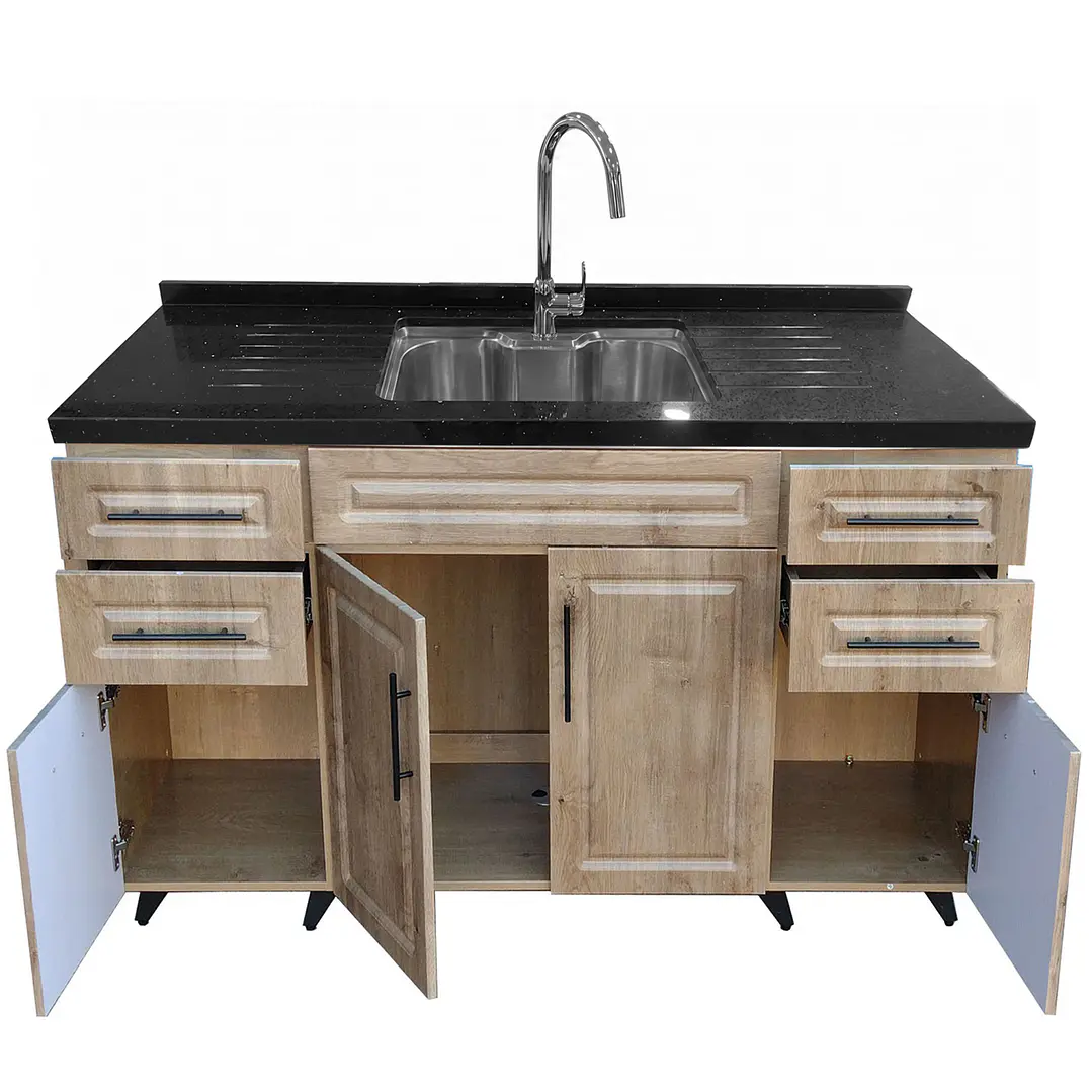 Mueble Lavaplatos Riñón Nogal con Cubierta de Cuarzo Lavaplatos 150x52x90 cm 4