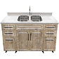 Mueble Lavaplatos Doble Nogal con Cubierta de Cuarzo Lavaplatos 150x52x90 cm - Miniatura 1