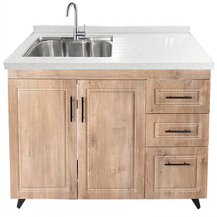 Mueble Lavaplatos Nogal Derecho con Cubierta de Cuarzo 100x52x90 cm