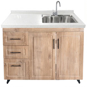 Mueble Lavaplatos Nogal Izquierdo con Cubierta de Cuarzo 100x52x90 cm