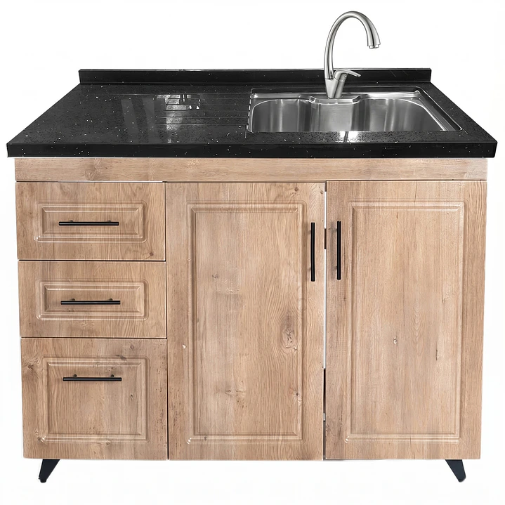 Mueble Lavaplatos Nogal Izquierdo con Cubierta de Cuarzo 100x52x90 cm 2