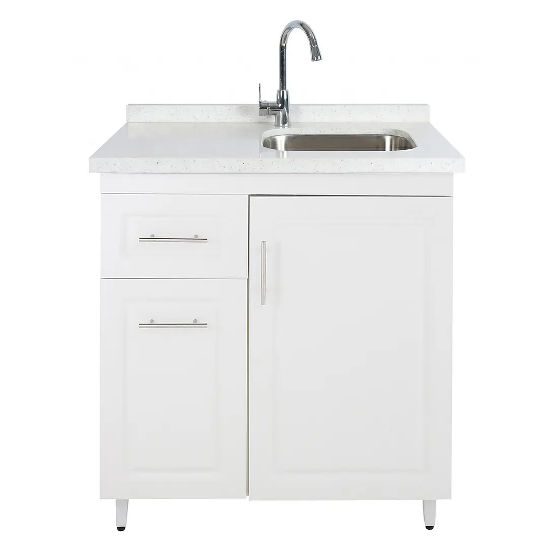 Mueble Lavaplatos Blanco Izquierdo con Cubierta de Cuarzo 80x52x90 cm 2