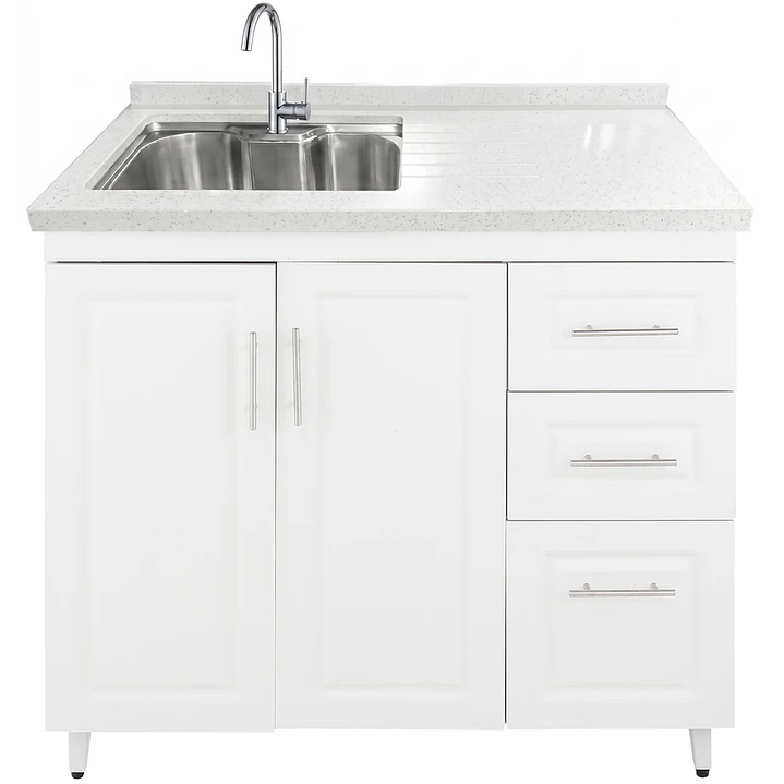 Mueble Lavaplatos Blanco Derecho con Cubierta de Cuarzo 100x52x90 cm 2