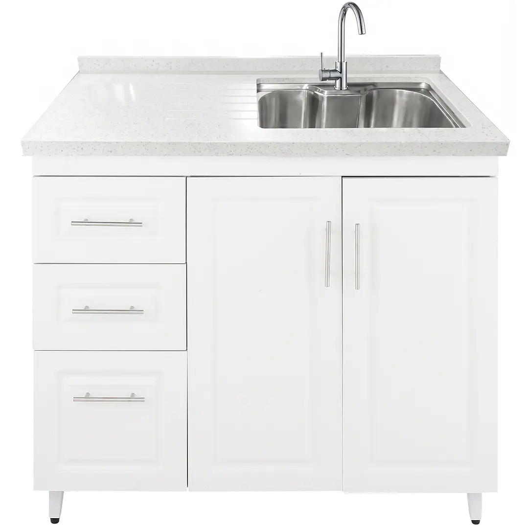Mueble Lavaplatos Blanco Izquierdo con Cubierta de Cuarzo 100x52x90 cm 2