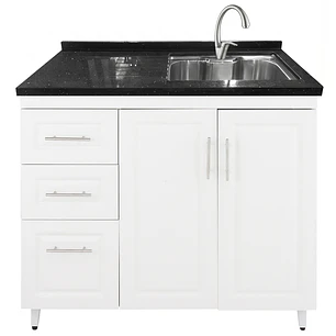 Mueble Lavaplatos Blanco Izquierdo con Cubierta de Cuarzo 100x52x90 cm