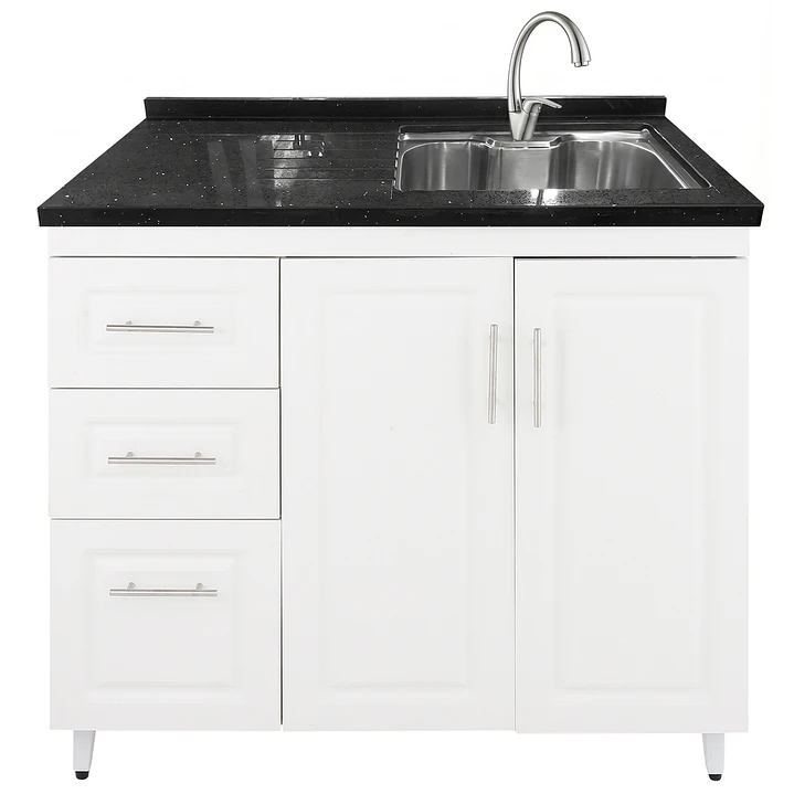 Mueble Lavaplatos Blanco Izquierdo con Cubierta de Cuarzo 100x52x90 cm 1