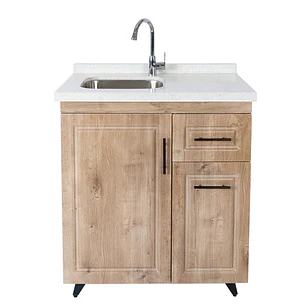 Mueble Lavaplatos Nogal Derecho con Cubierta de Cuarzo 80x52x90 cm 