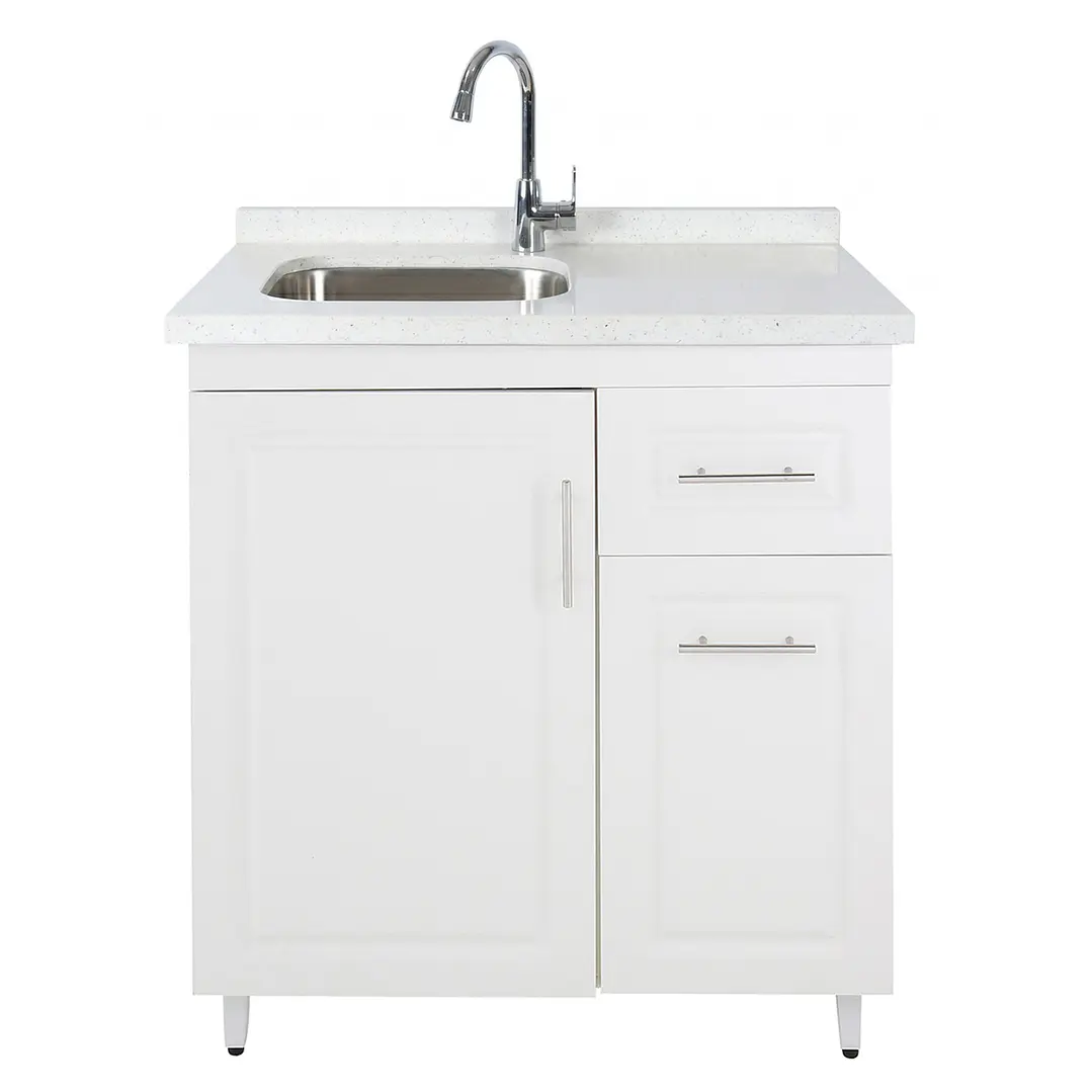 Mueble Lavaplatos Blanco Derecho con Cubierta de Cuarzo 80x52x90 cm  2