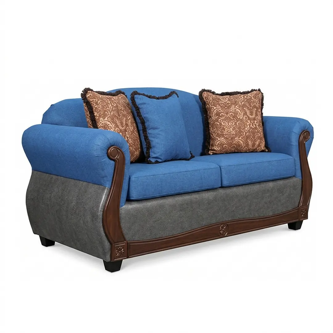 Sofá 2 Cuerpos Charleston Tela Azul con PU envejecido Gris 6