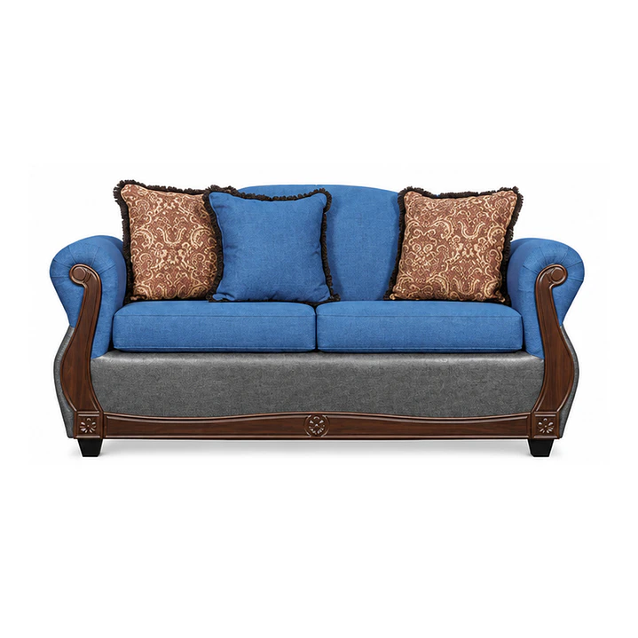 Sofá 2 Cuerpos Charleston Tela Azul con PU envejecido Gris 1