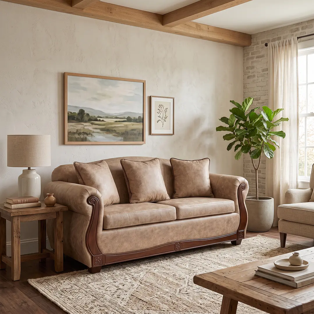 Sofá 2 Cuerpos Charleston PU envejecido Beige 5