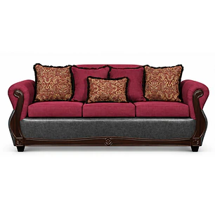 Sofá 3 Cuerpos Charleston Tela Fucsia con PU envejecido Gris