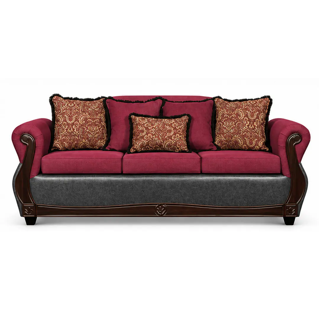 Sofá 3 Cuerpos Charleston Tela Fucsia con PU envejecido Gris 1