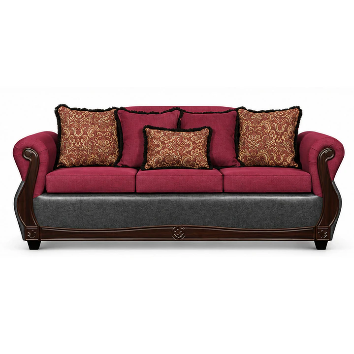 Sofá 3 Cuerpos Charleston Tela Fucsia con PU envejecido Gris 1