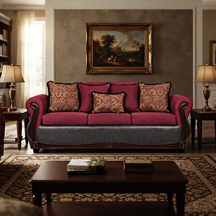 Sofá 3 Cuerpos Charleston Tela Fucsia con PU envejecido Gris