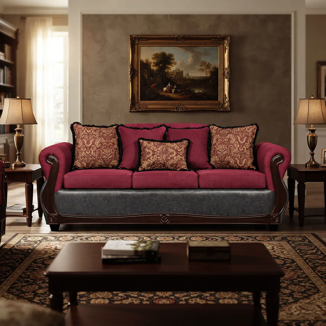 Sofá 3 Cuerpos Charleston Tela Fucsia con PU envejecido Gris 2