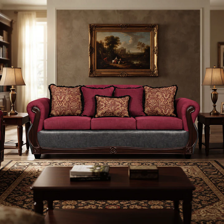 Sofá 3 Cuerpos Charleston Tela Fucsia con PU envejecido Gris 2