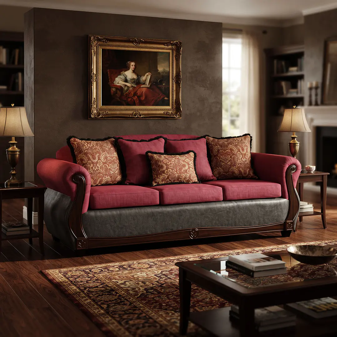 Sofá 3 Cuerpos Charleston Tela Fucsia con PU envejecido Gris 3