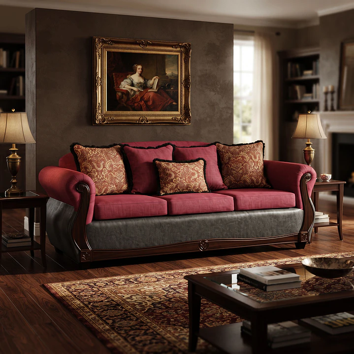 Sofá 3 Cuerpos Charleston Tela Fucsia con PU envejecido Gris 3