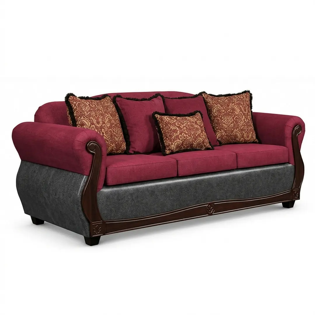Sofá 3 Cuerpos Charleston Tela Fucsia con PU envejecido Gris 4
