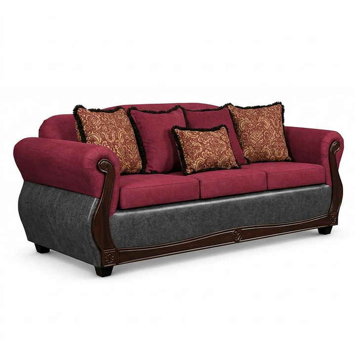 Sofá 3 Cuerpos Charleston Tela Fucsia con PU envejecido Gris 4