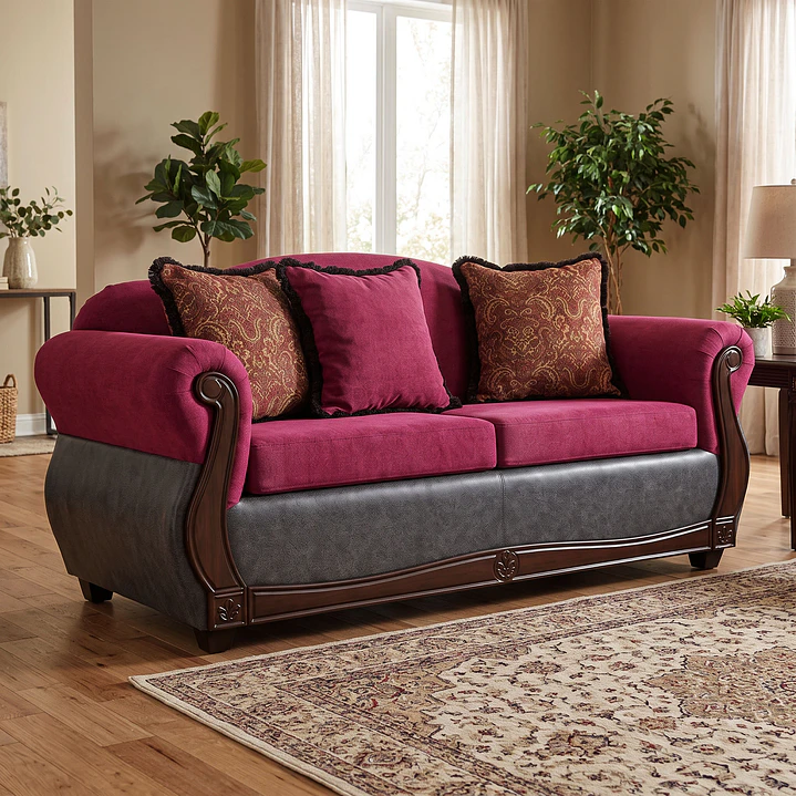 Sofá 2 Cuerpos Charleston Tela Fucsia con PU envejecido Gris 3
